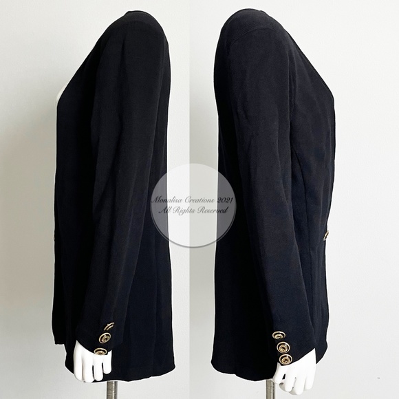 St John Knit Cardigan Jacket Collarless Black Santana Knit Basics Vintage 90s - Picture 4 of 7